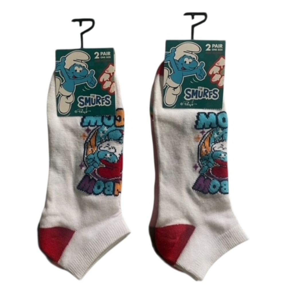 Papa Smurf & Smurfette Funny Cartoon Rainbow Crew Socks